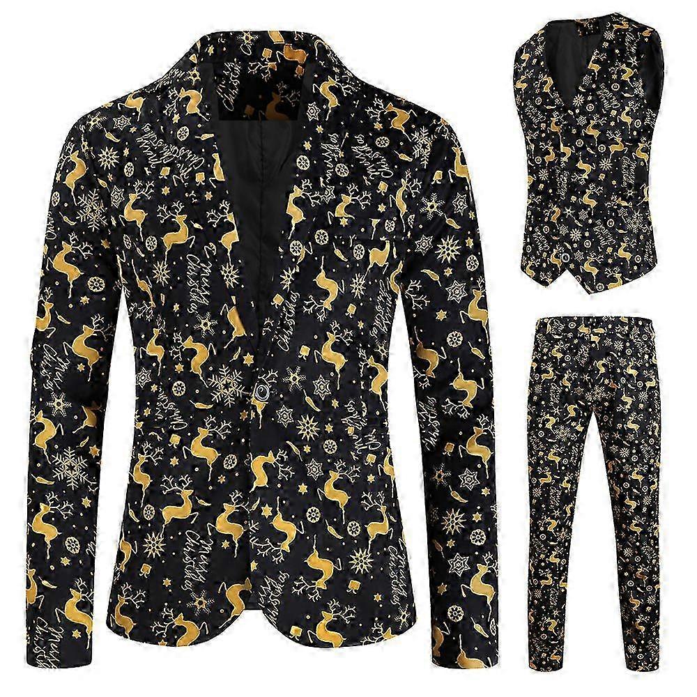 2024 3PCs Christmas Suits for Men Regular Fit Suit Snowflake Snowman Print Blazer Jacket Pants Vests Men Suit Set for Xmas - MXBC