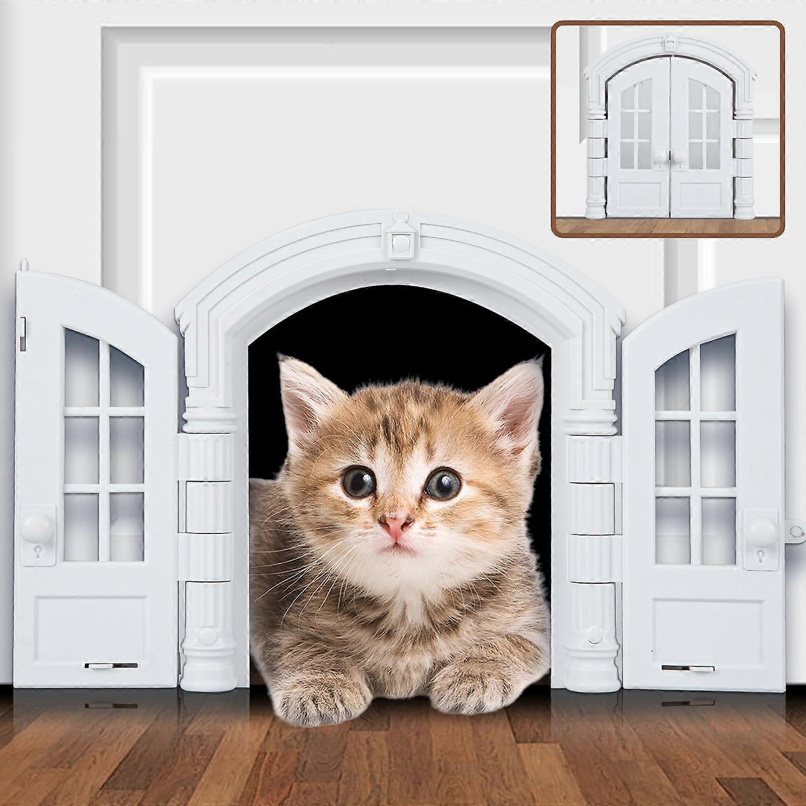 Wall Door with Telescopic Tunnel for Pets up to 10 kg White Size24*27.5*7.2cm