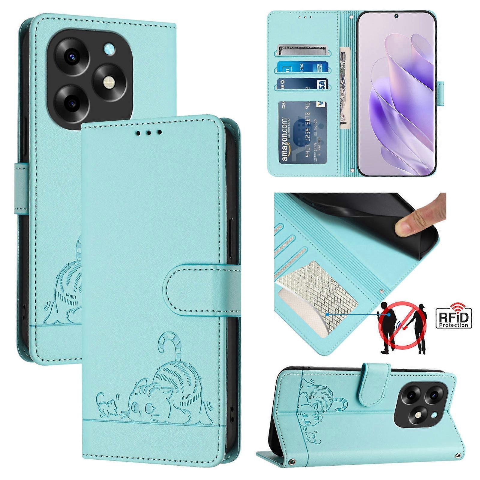 Cat Rat Embossed RFID PU Case For itel S23+
