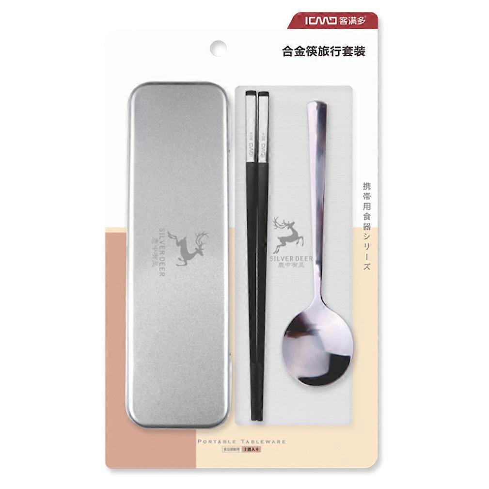 2pcs Cutlery Set Tableware Portable Chopsticks Spoon Stainless Steel for Students