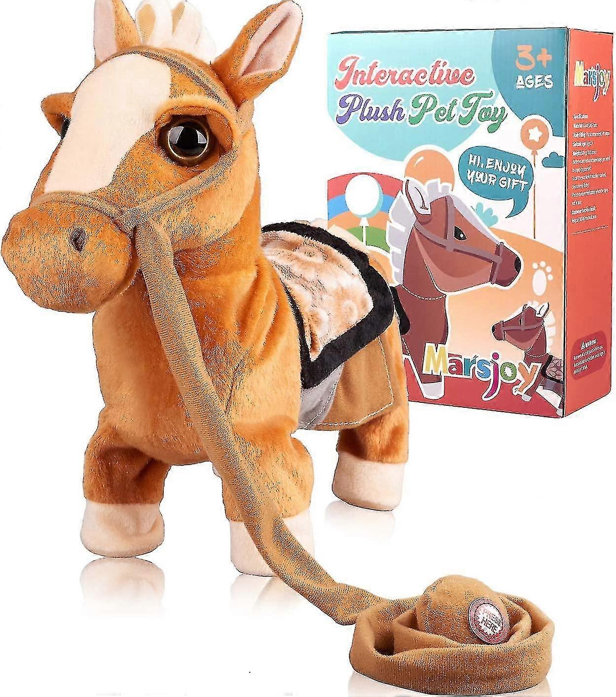 Walking Pony Toy Musical Singing Dancing Plush Interactive Pony Walk Along Toy Horse With Leash Pony Robot Plush Stuffed Animal Shaking Head Buttocks