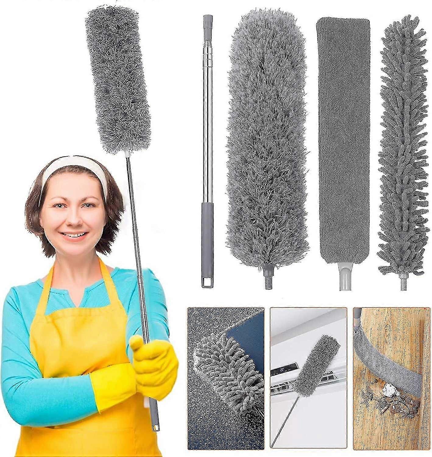 Telescopic duster, foldable, with soft silicone cap, washable car duster, suitable for corner blinds