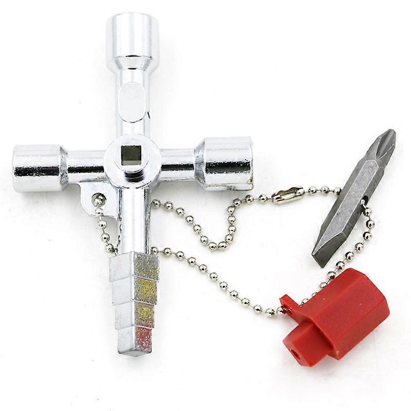 4 Way Multi-Function Key, Convenient Universal Cabinet Key, Universal Cross Key for Water and Electricity Meters, Radiators, Gas Meters, Elevators (Si