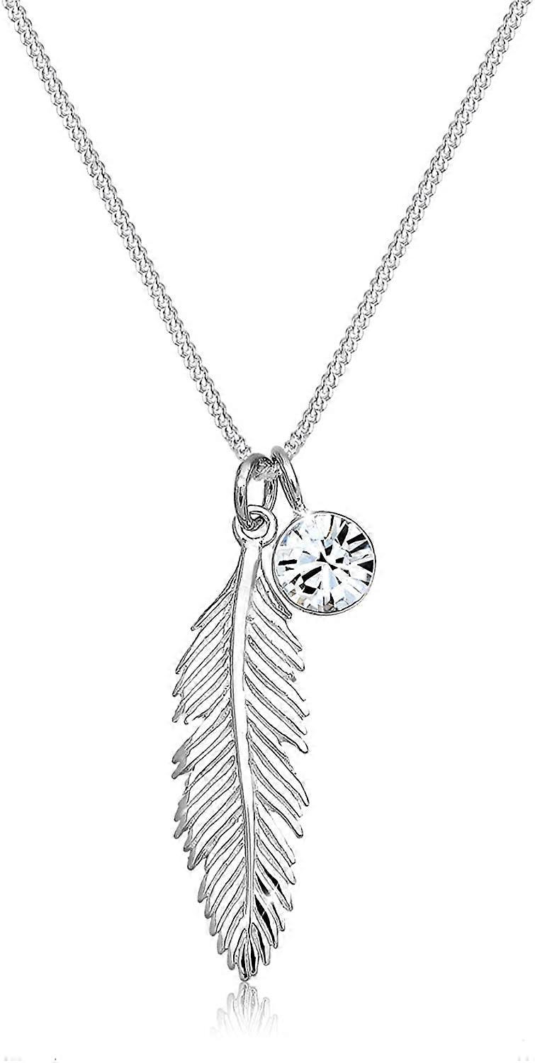 Necklace Women Feather Pendant with Crystal in 925 Sterling Silver