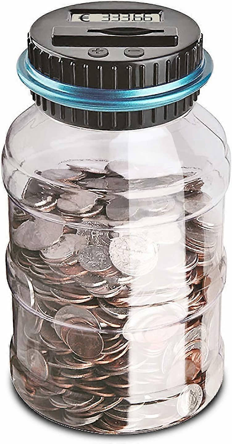 Piggy bank with coin counting system and LCD display, giving piggy bank