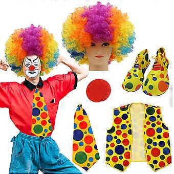 Lot Déguisement Clown Complet – Perruque, Gilet, Noeud Papillon, Nez, Lunettes, Pour Fête, Halloween