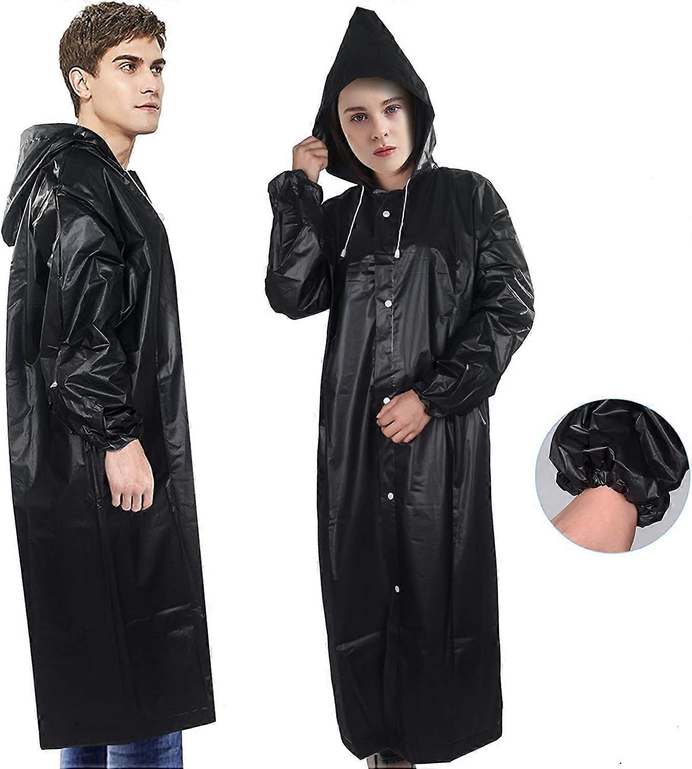 Regenponcho für Erwachsene, 2er-Pack EVA Wiederverwendbarer Regenmantel Notfall-Regenschutzjacke mit Kapuze