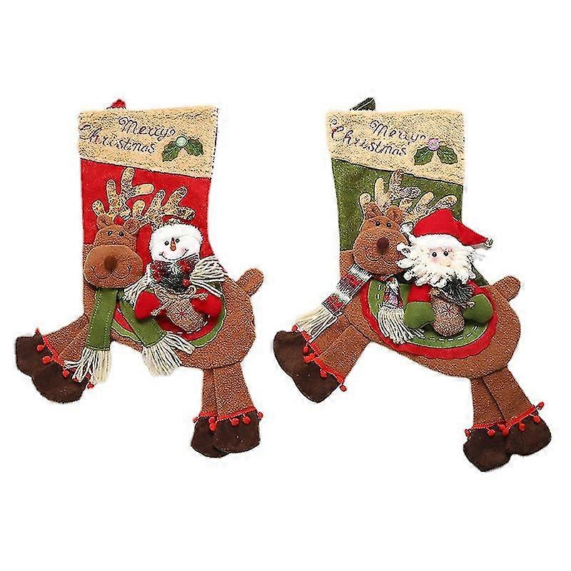 Wabjtam 2τμχ Χειροποίητες Χριστουγεννιάτικες Κάλτσες Διακόσμηση Μακρυμάλλης Χριστουγεννιάτικη Διακόσμηση Σετ