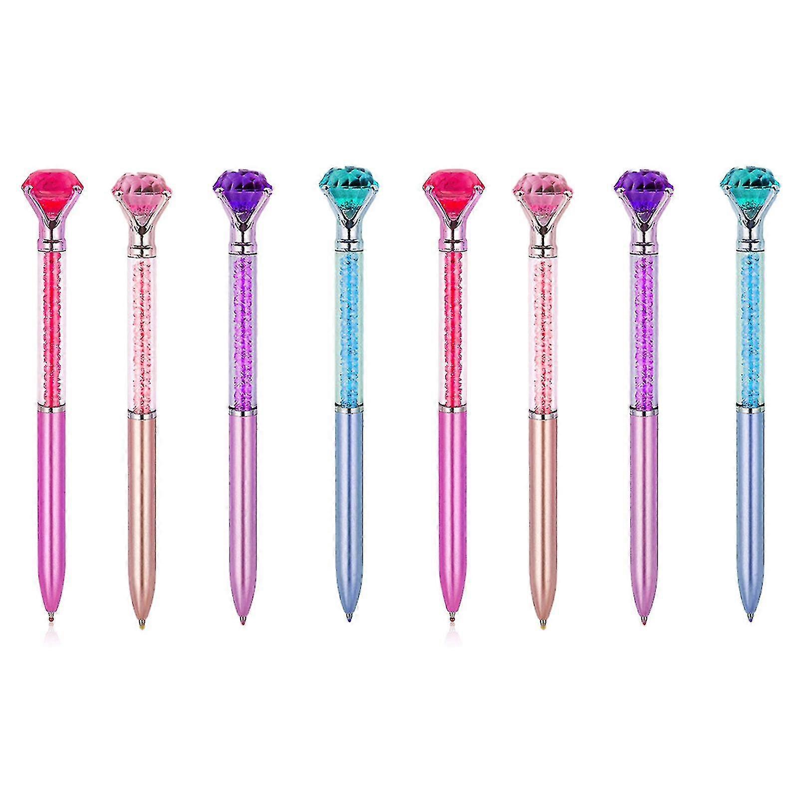 8pcs Faux Crystal Pen Smooth Writing Constant Ink Rotating Core Out No Hat Precision Nib Write Rhinestone Scepter Pen School Accessory