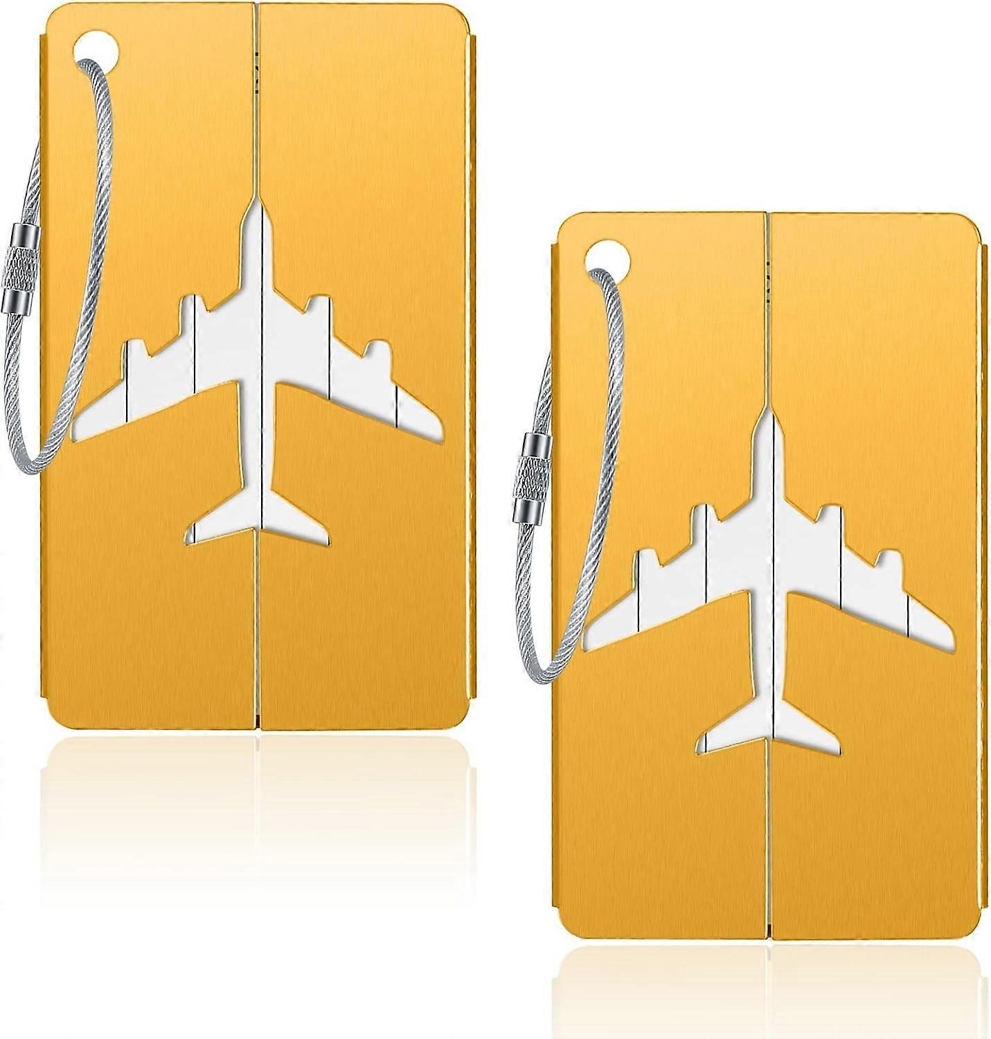 2 Pcs Aluminium Luggage Tags, TravelSuitcase Tags, Baggage Tags,  with Name ID Address Card for  Baggage Suitcases (Gold)