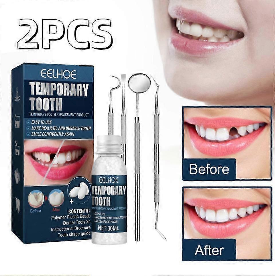 ערכת תיקון שיניים 2set, ערכת תיקון מילוי שיניים זמנית, תיקון החלפות שיניים חסרות ושבורות לשחזר את החיוך שלך