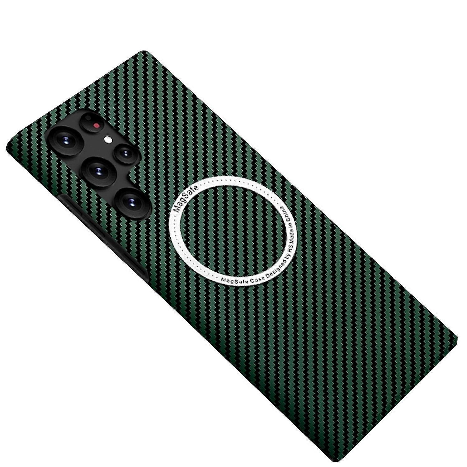 For Samsung Galaxy S25 Ultra MagSafe Design Carbon Texture Case Green