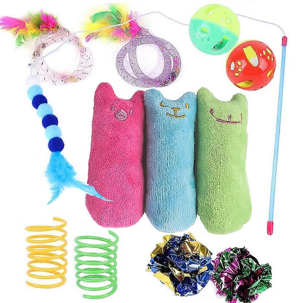 12 Pack Cat Toys, Kitten Plush Catnip Toys, Teeth Cleaning Interactive Cat Feather Teaser Spring Toy