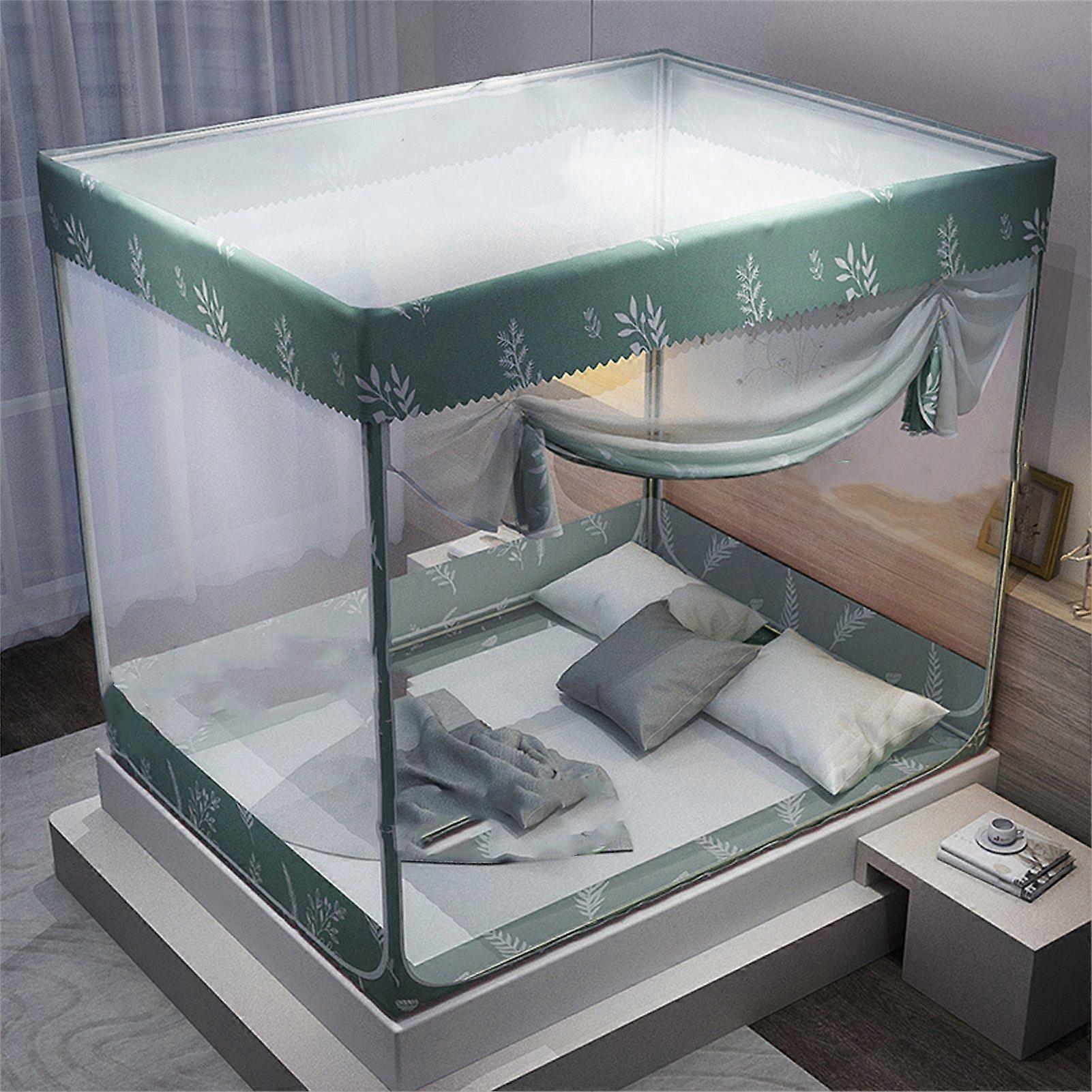 Folding Net Bed Household One Piece Type Polyester Breathable Mesh Holes Portable Bed Net Tent for Home Leaf Yarn Top 1.8m Bed Thickened Paint