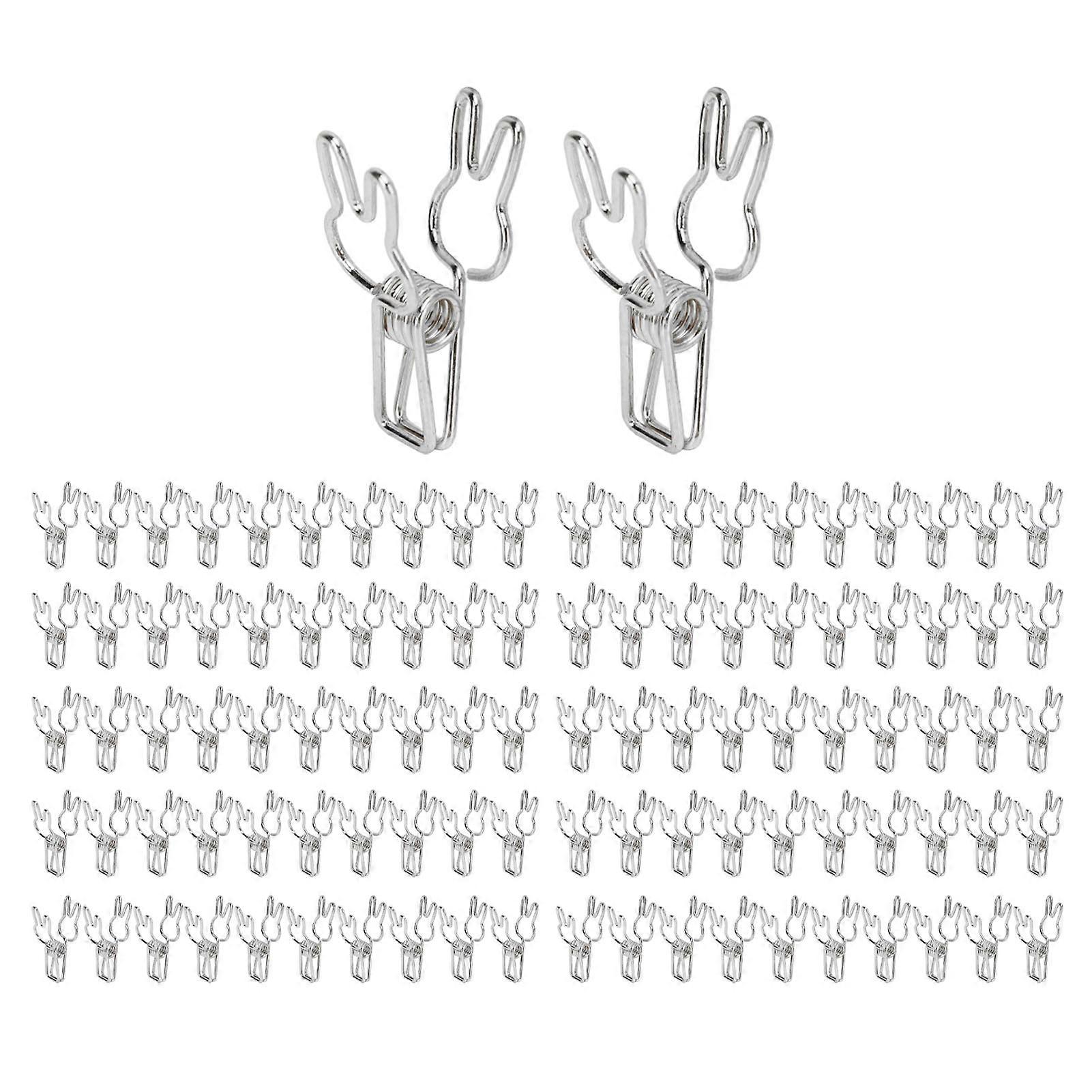 100pcs Silver Rabbit Binder Clips: Cute Cartoon Style with Long Tail for Office Use