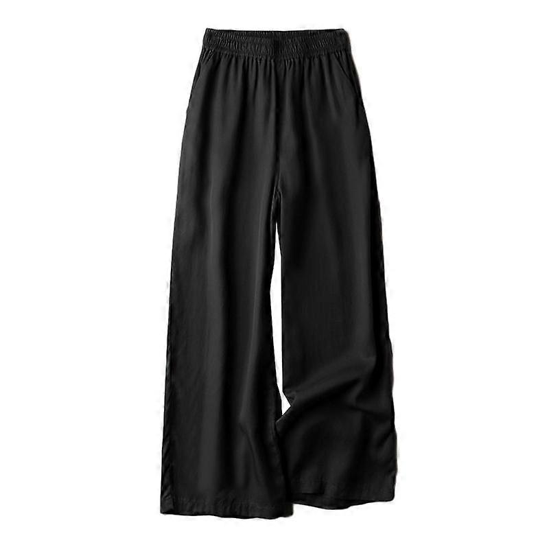 ZANZEA Women Summer Casual Trousers Solid Color Elastic Waist Loose Long Pants