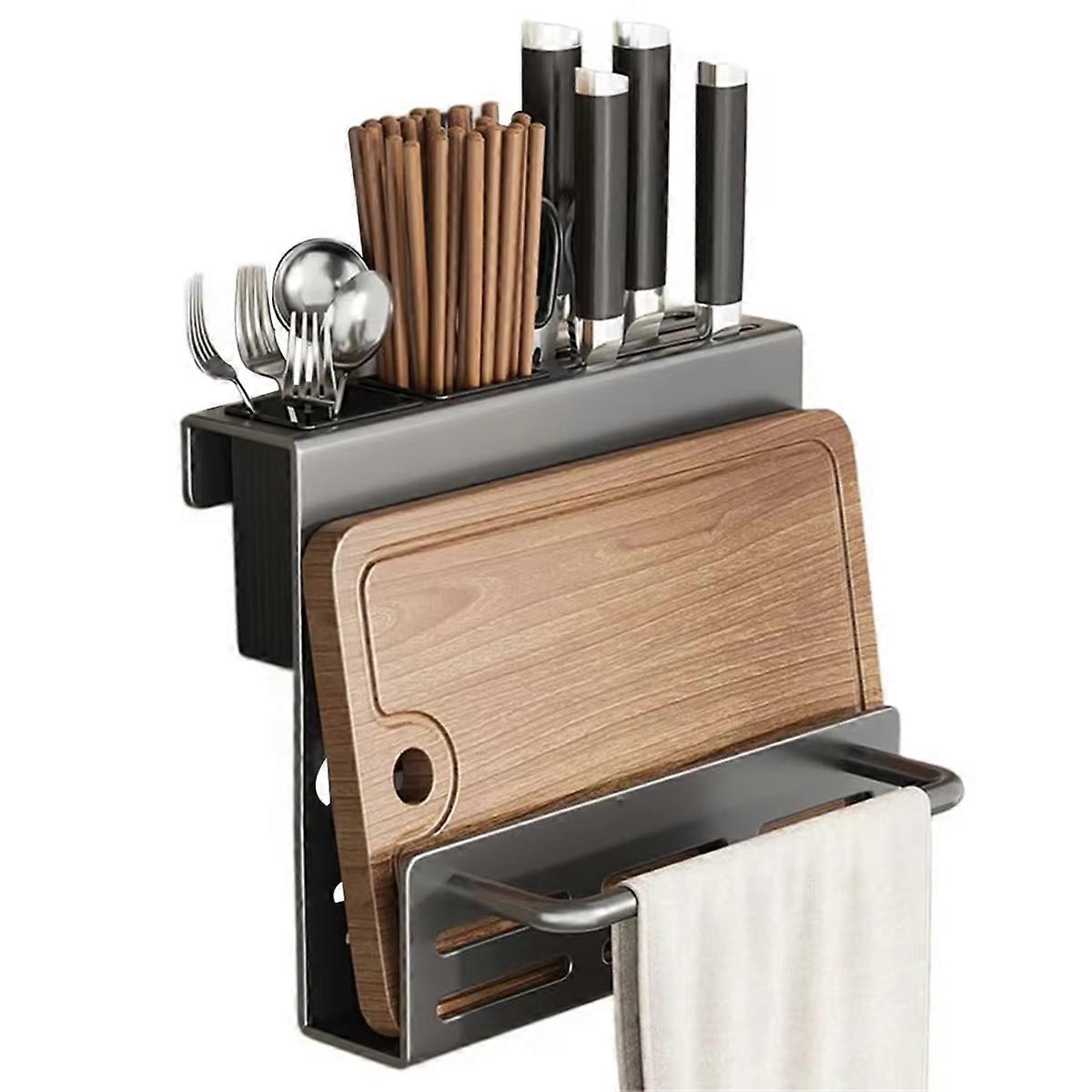 Multifunctional Kitchen Organizer Rack with Spice and Knife Holder, Chopstick Barrel, Essential Kitchen Accessories