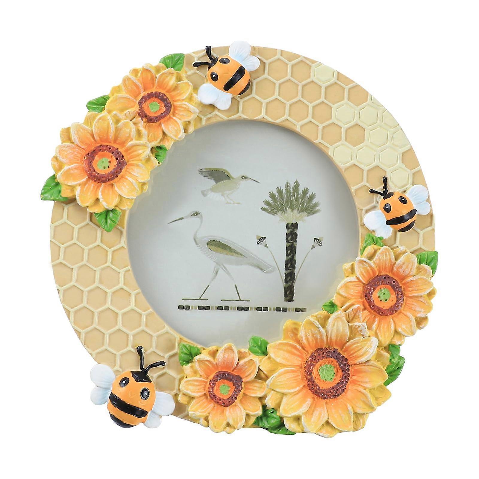 3D Embossed Sunflower and Bees Resin Photo Frame 4x4 Inch for Desktop Display Home Decor and Gift