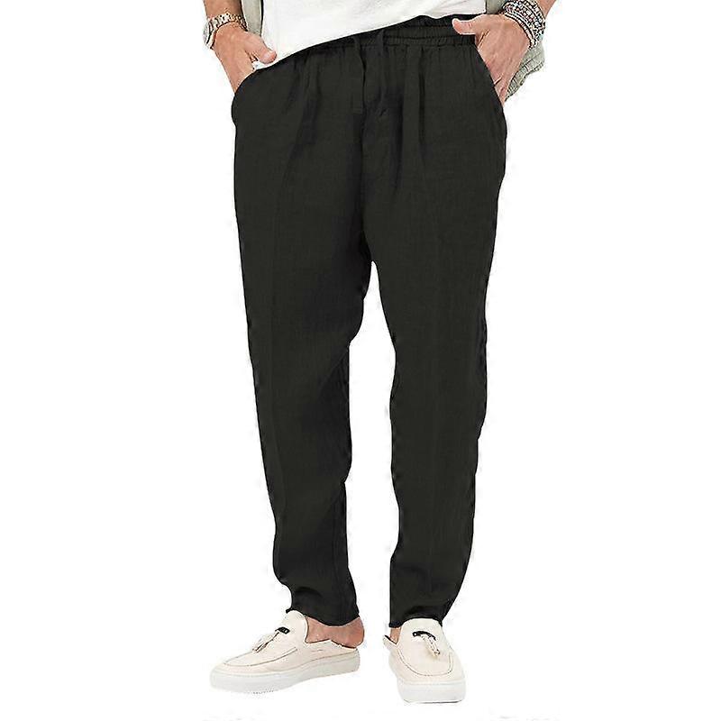 Summer Thin Men's Trousers Large Size Solid Drawstring Cotton Linen Pants
