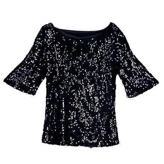 Women Sequin Top Sparkling T shirt Stylish Comfortable Mid Sleeve Blouse Streetwear for Stage Performances Daily Wear