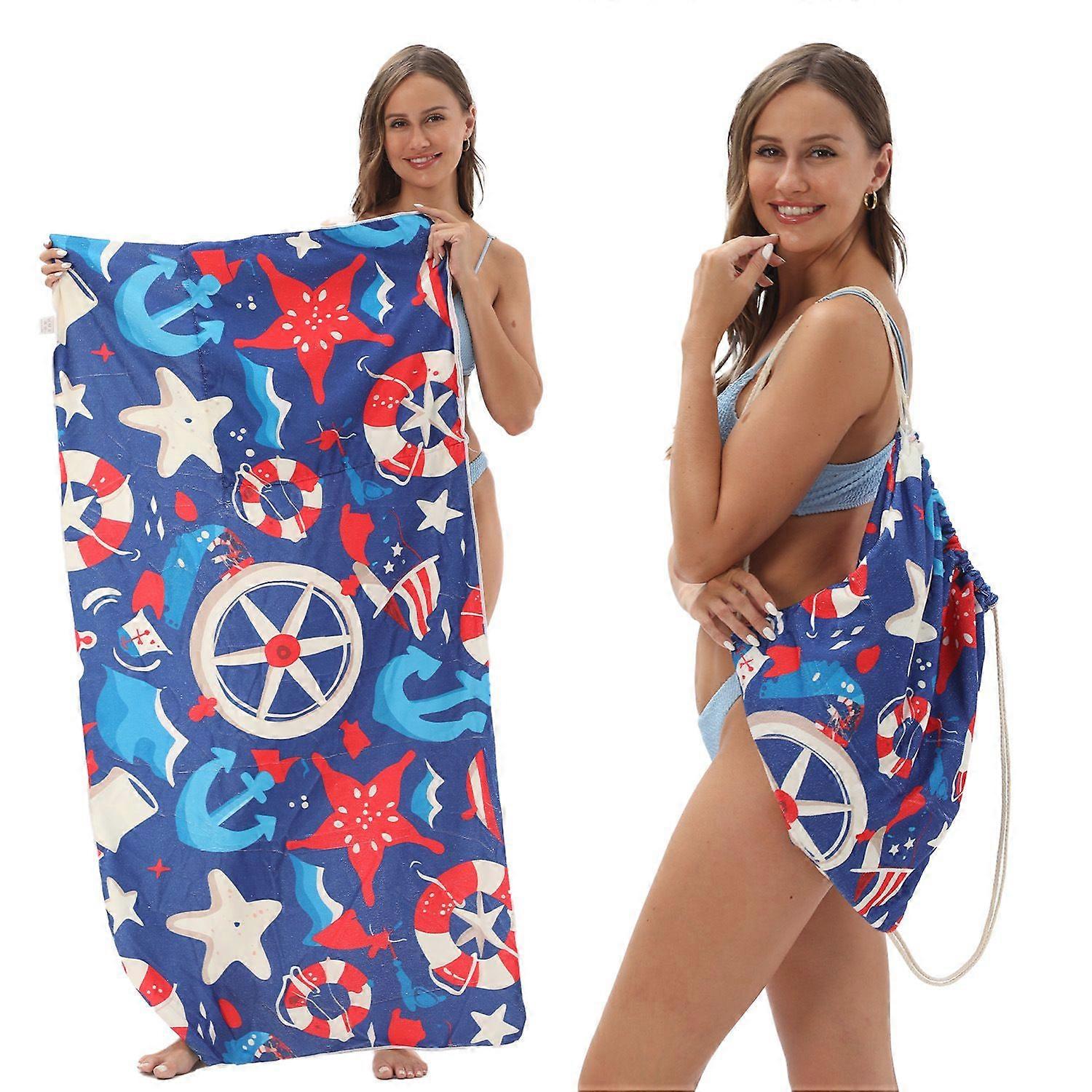 2-in-1 Beach Towel & Foldable Backpack Ultra-Soft Microfiber Print Bath Towel, Compact & Travel-Ready _h