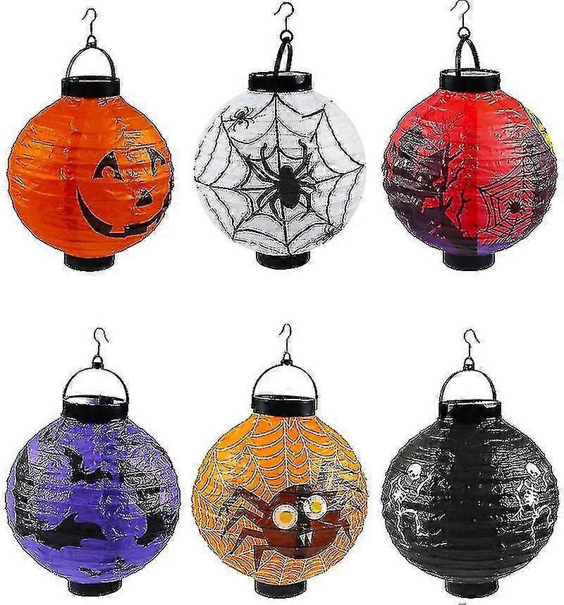 6pcs Halloween Pumpkin Bat Skeleton Lanterns,  Hanging Decorations Paper Lanterns
