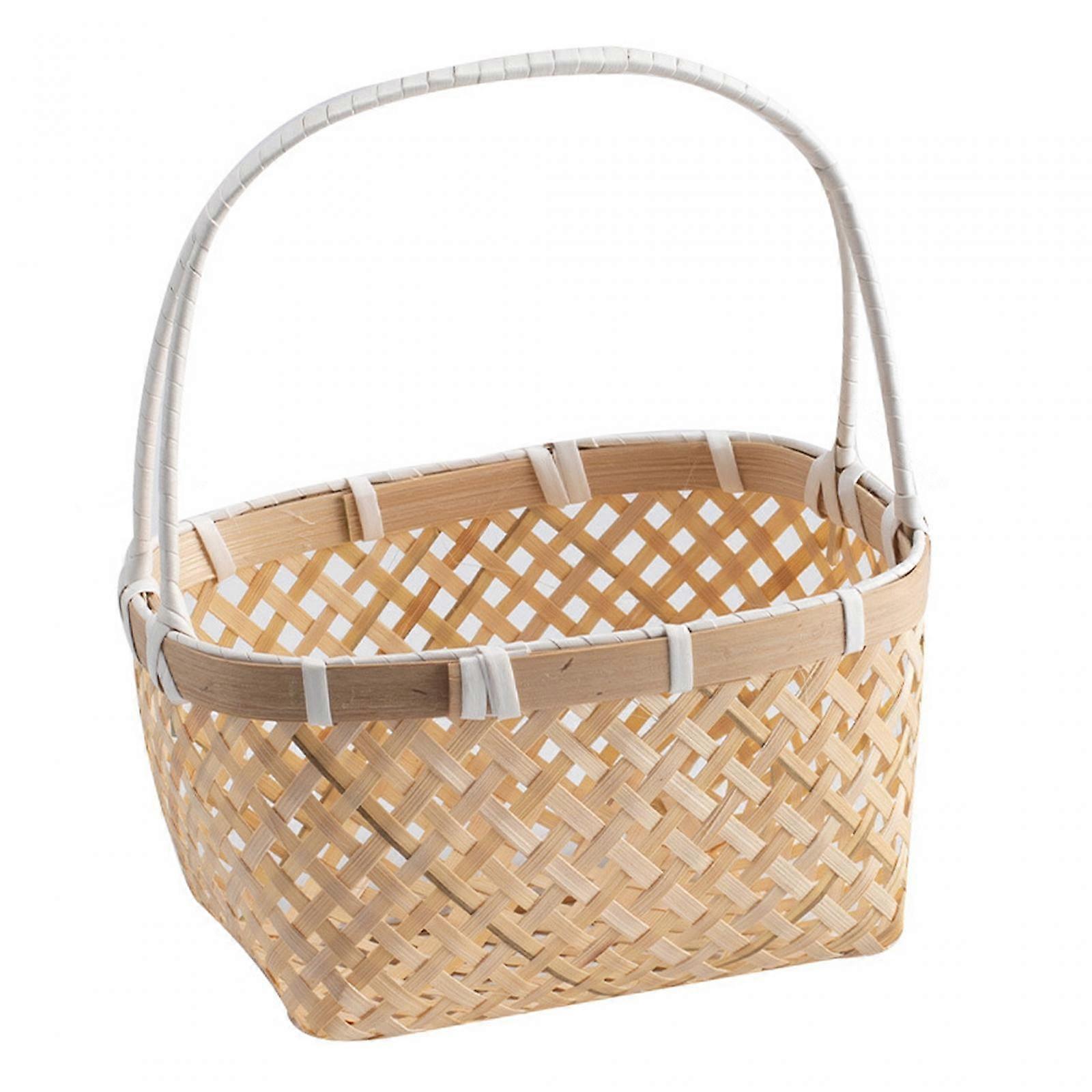 ハンドル付きウーブンバスケットハンドウーブンフルーツバスケットサービングトレイフルーツ雑貨