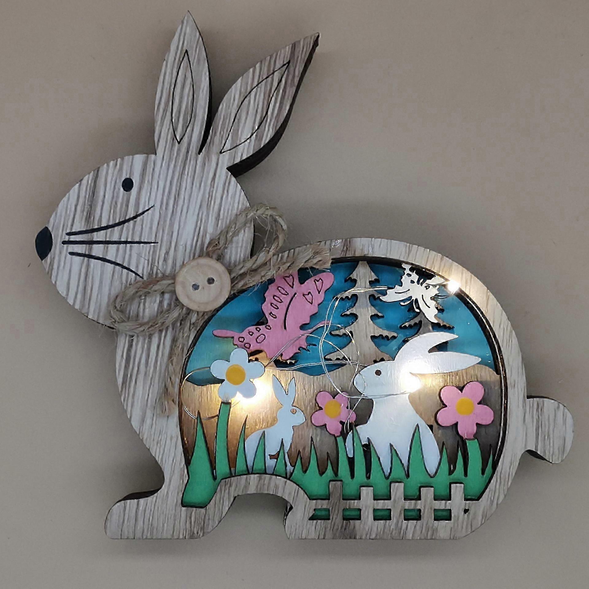 Easter Decoration for Home Wooden Easter Bunny Easter Crafts Easter Bunny Ornament Easter Decor(without light)