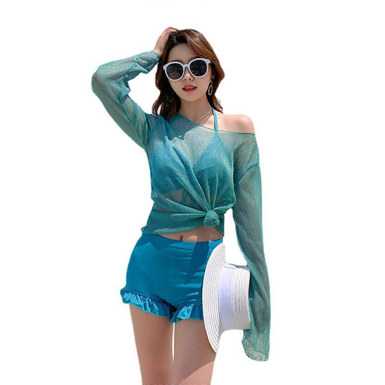 Naisten Bikini Uimapuku varten Kolmio String Riimu Kolmiosainen Uimapuvut Kesä Sininen XL