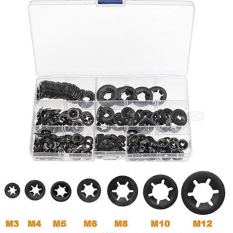 340pcs M3-M12 Push-On Star Lock Washers, Assorted Metal Fastener Kit