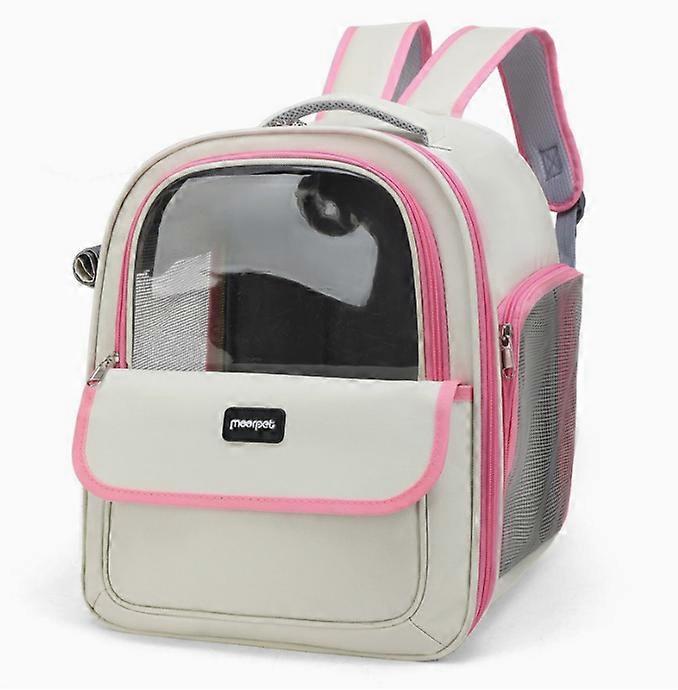 Double shoulder pet backpack Large capacity portable cat backpack pink