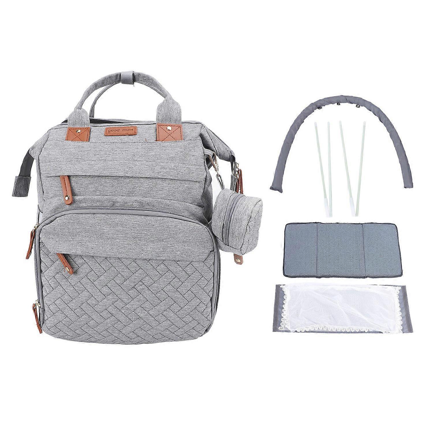 Diaper Bag Foldable Multifunctional Baby Diaper Backpack with USB Charging Port for Travel Gray