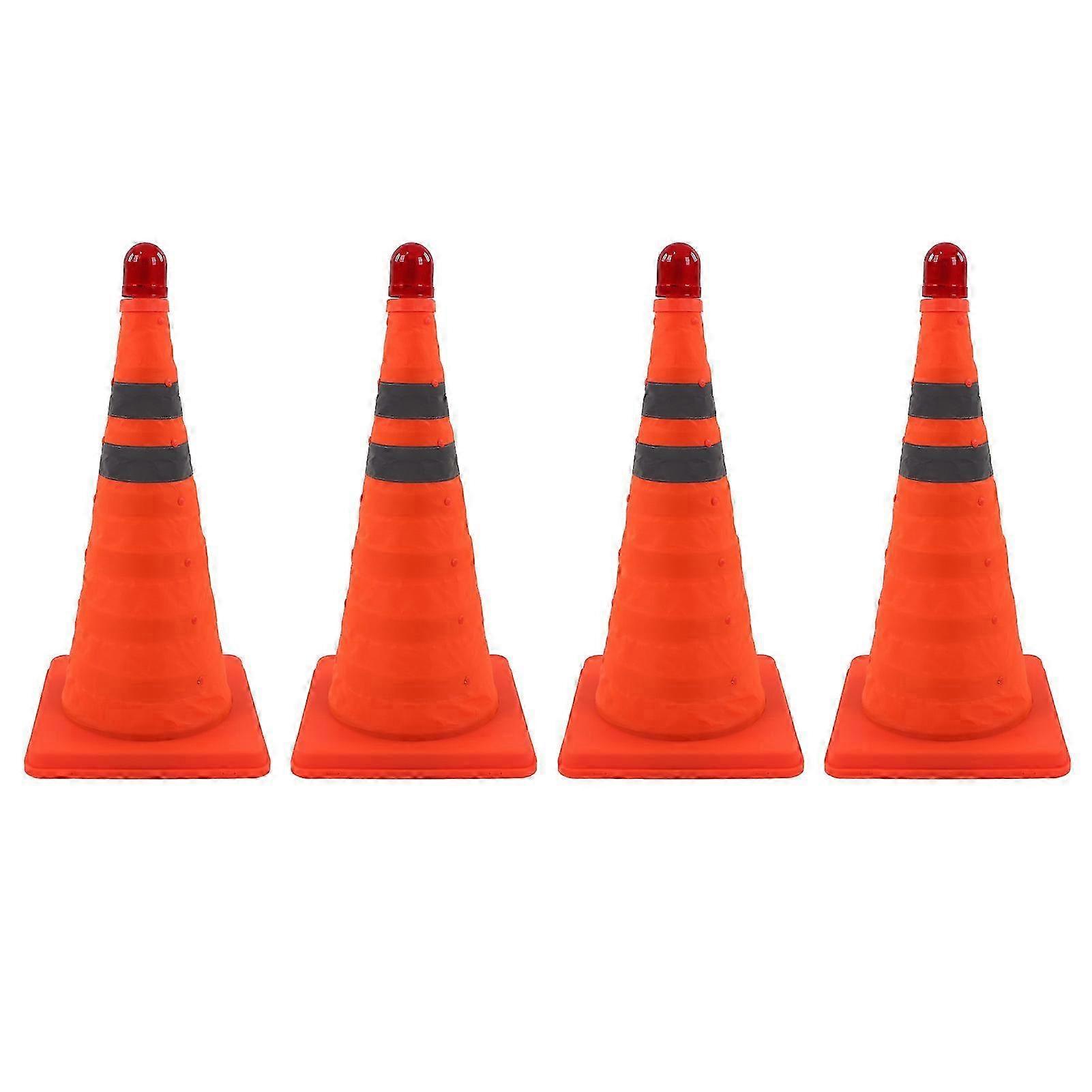 4Pcs Collapsible Traffic Cone Orange Reflective Pop Up Foldable Construction Parking Safety Cone with LED Light 18inch