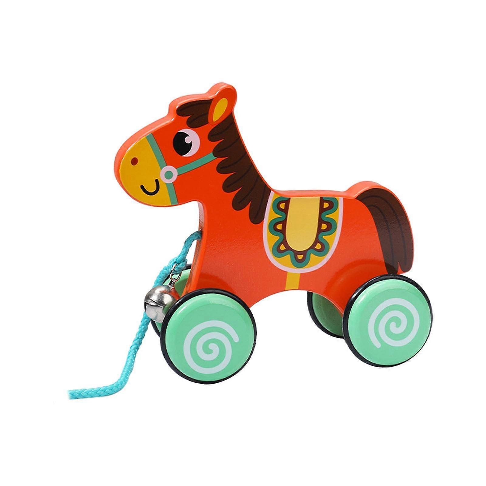 Animal Push Pull Along Toy for Kids – Educational Wooden Horse Toy with String for Girls, Toddlers, and Children