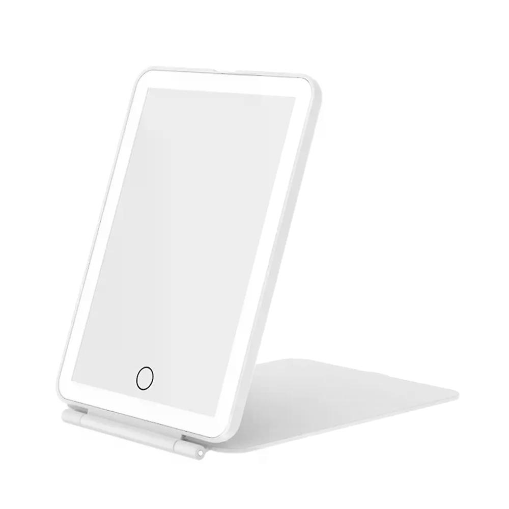 Miroir de maquillage pliable à LED, 3 modes d'éclairage, rechargeable par USB, écran tactile, portable, blanc