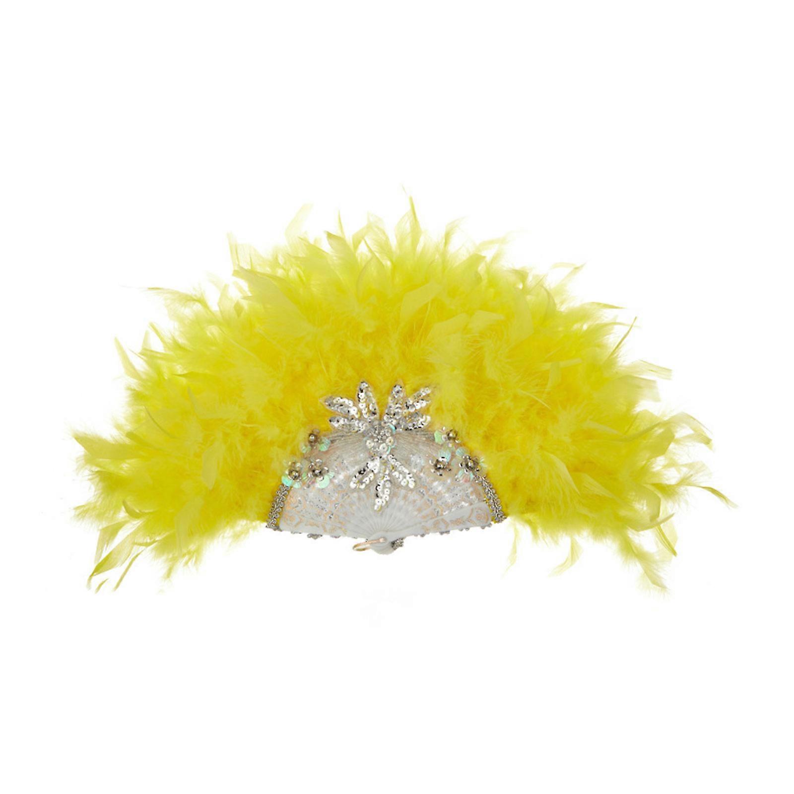 Håndholdte Foldinger Vifte For Kvinne Fargerik Fjærvifte For Bryllup Dans Kirkefest Dekorasjoner Sceneopptredener Gul