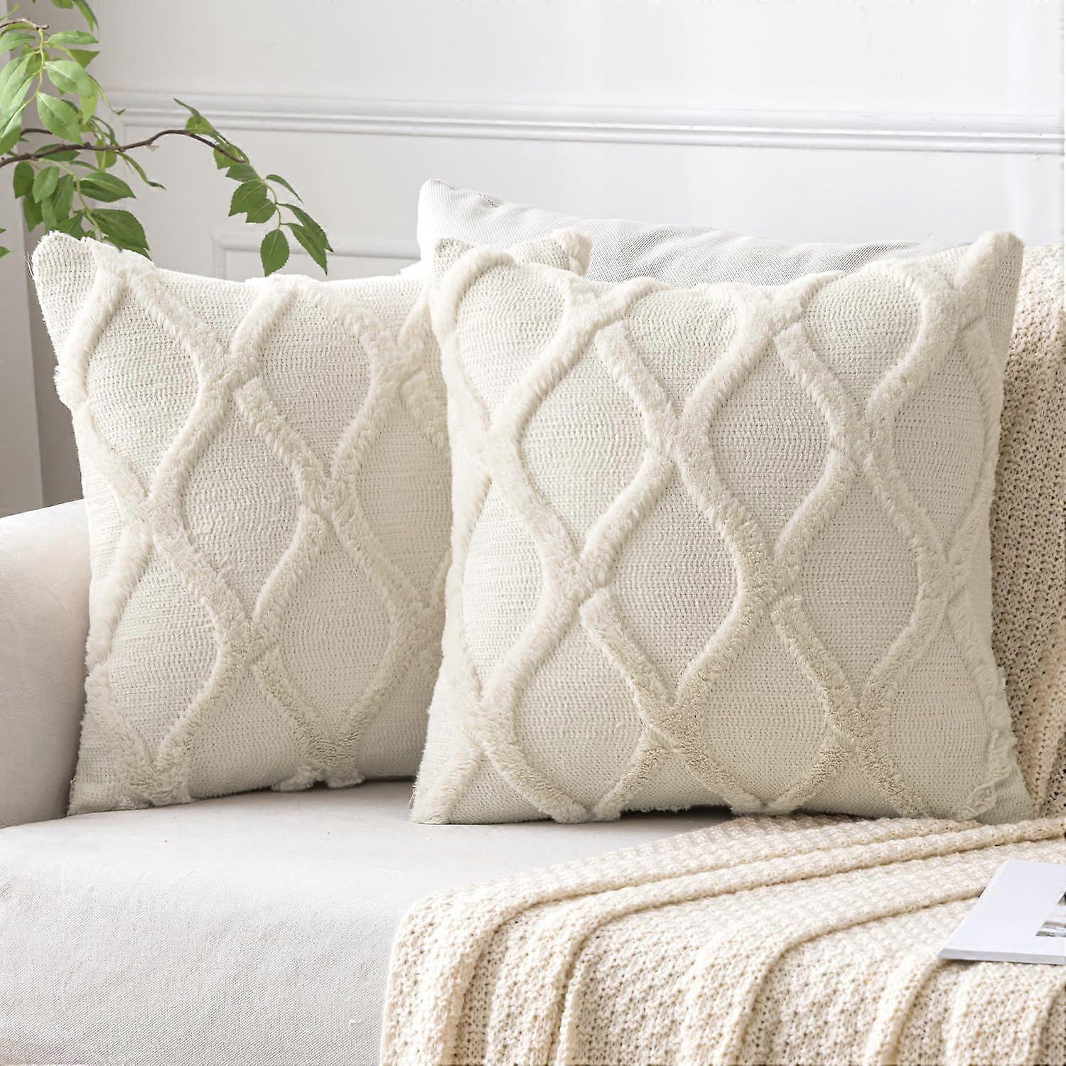 2 Pack Soft Plush Faux Wool Throw Pillow Covers for Couch 20x20 Inch