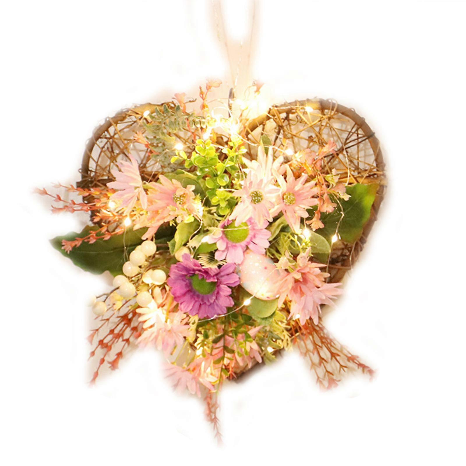 Easter Simulation Wreath Artificial Peach Heart Colorful Egg Daisy Garland for Home Farmhouse Party Front Door Garden