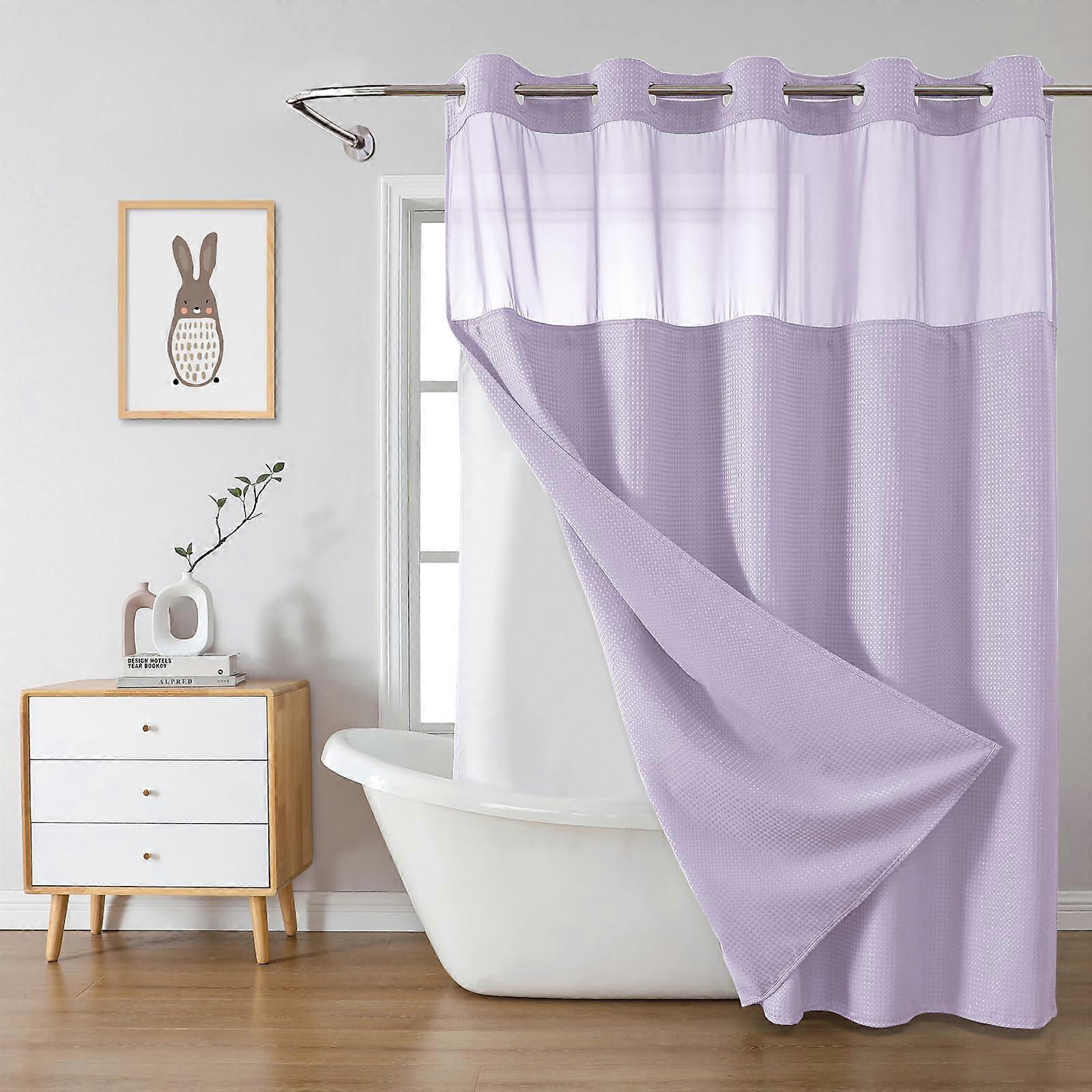 Lavender Waffle Weave Shower Curtain 71Wx80H with Snap-In Liner, 230GSM Waterproof Fabric, Mesh Top Window Design