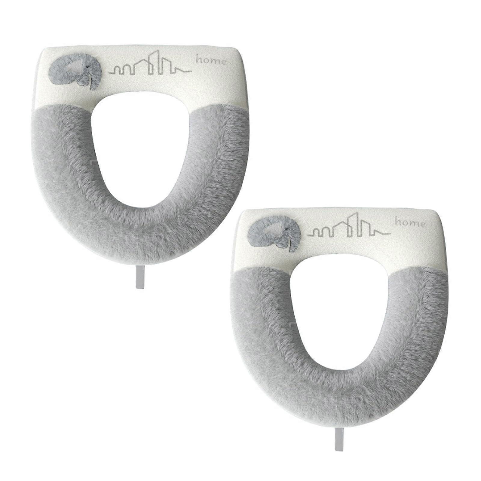 2 Pieces Toilet Seat Cushion Plush Thickened Washable Reusable Soft Skin Friendly Warm Comfortable Universal