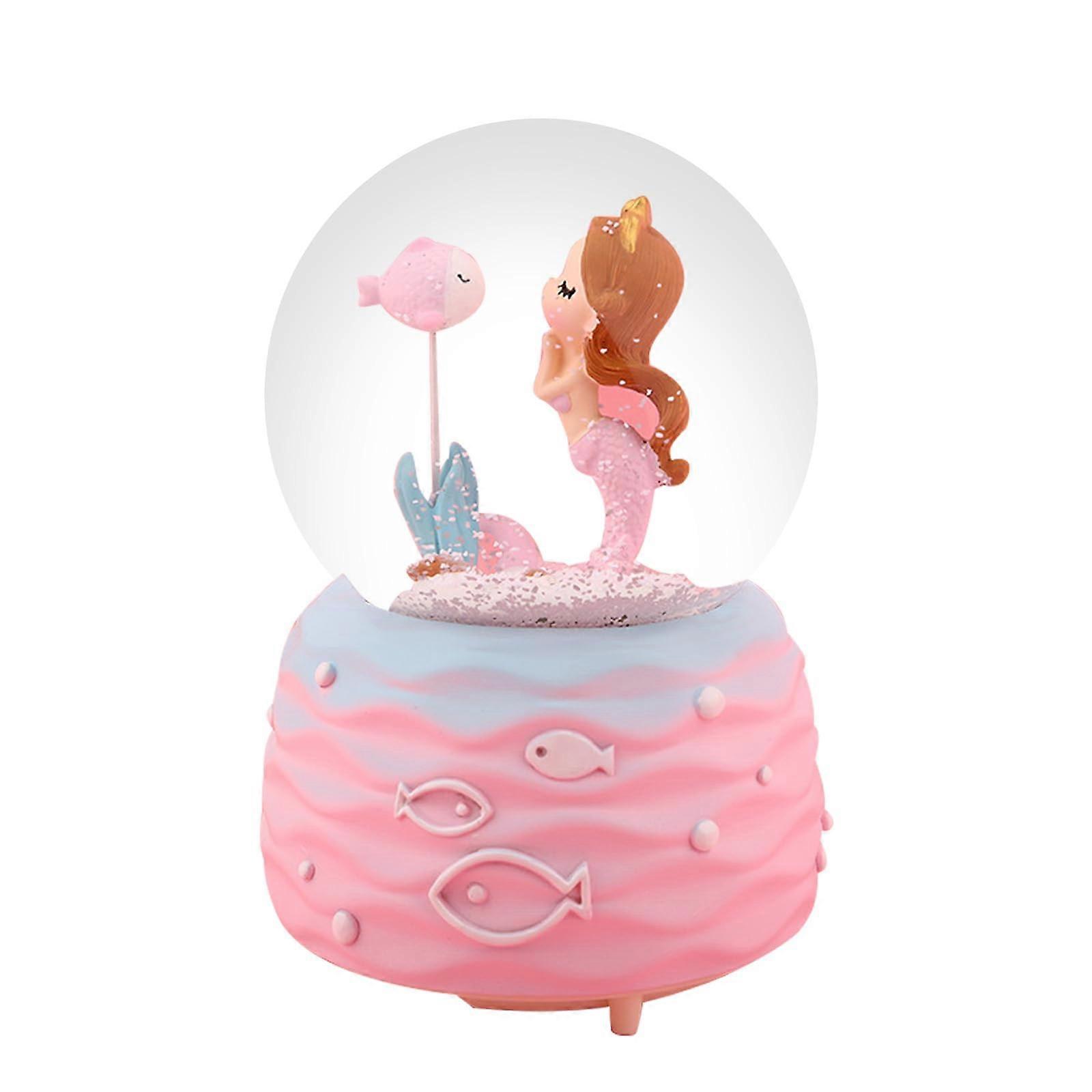Snow Globe for Girls 80 MM Mermaid Music Box with Colorful LED Lights and Melodies, Pink Gift for 5-12 Year Olds