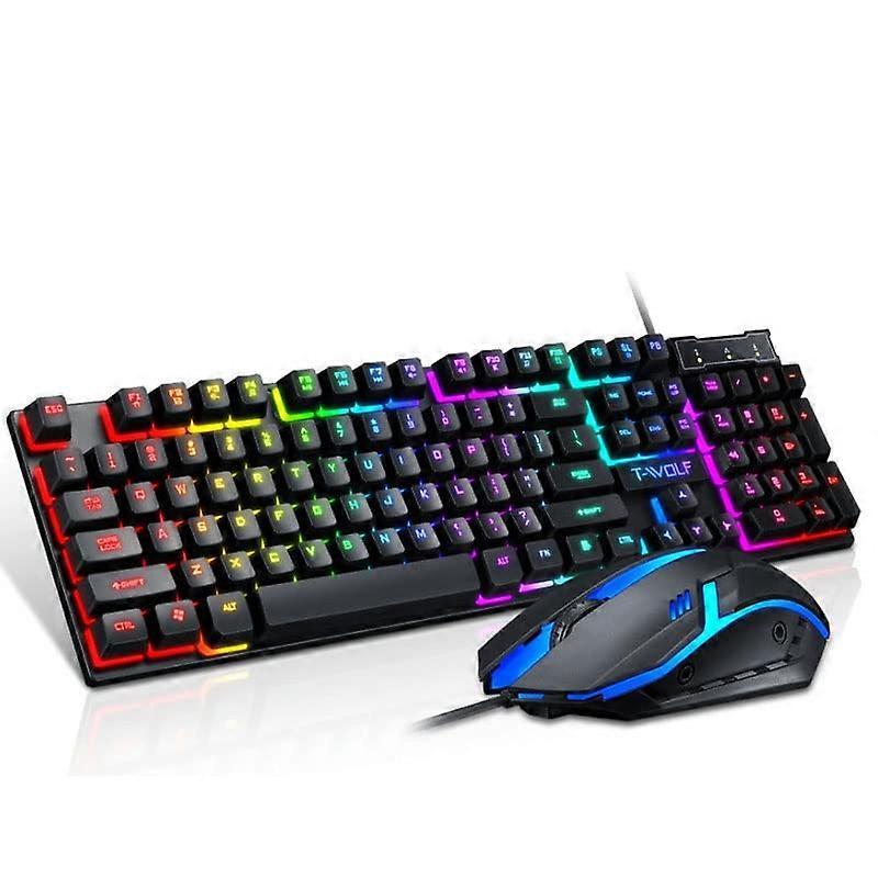 Game Mechanical Feel Keyboard and Mouse Set Luminous USB Wired TF200 RGB Gaming Combo with Ergonomic Design and Quiet Keys