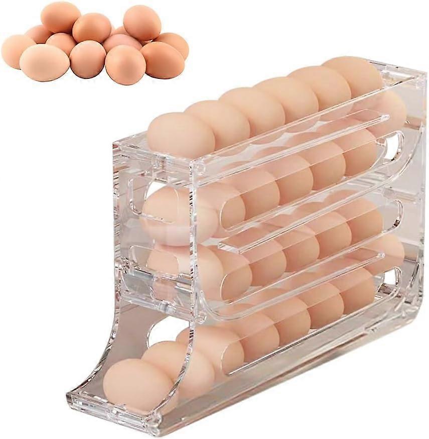 4-Tier Egg Storage Dispenser for Fridge - Transparent Automatic Scrolling Egg Rack Holder, Space-Saving Kitchen Organizer