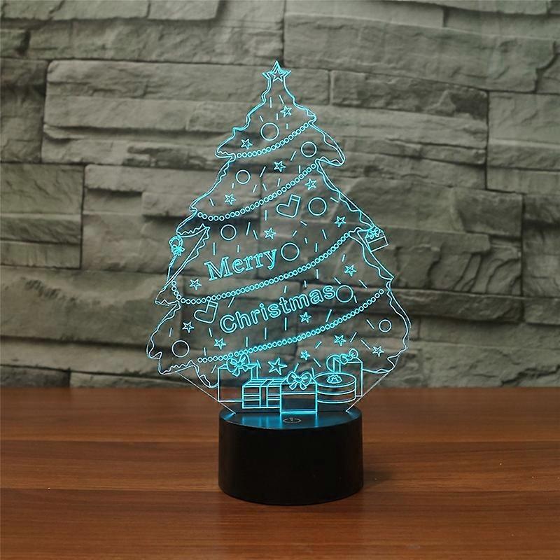 Christmas Tree Shape 3D Colorful LED Vision Light Table Lamp, Charging Touch Version