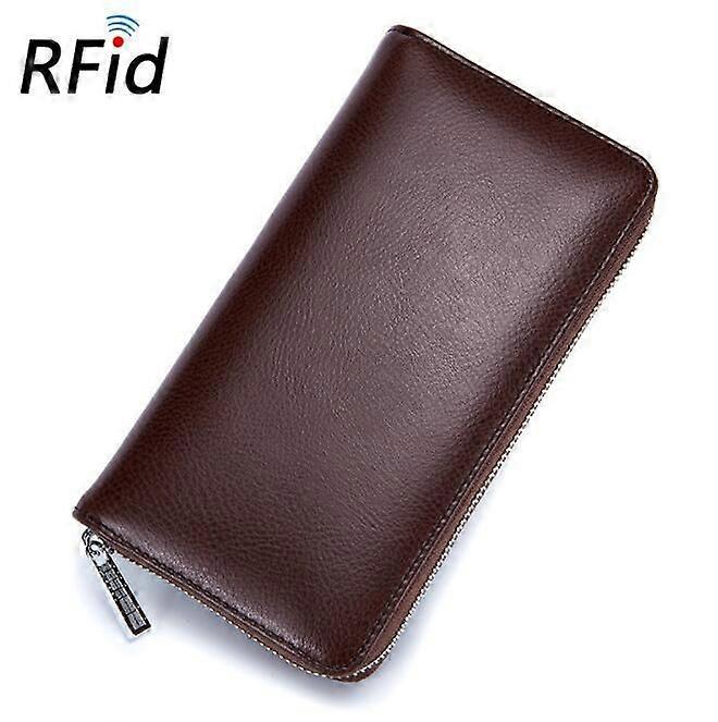 BrownWallet Women Genuine Leather Men Wallets RFID Blocking Card Large Capacity Checkbook Holder Coins Cards