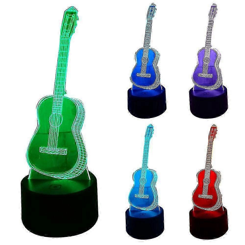 3D 기타 LED 야간 조명 – 터치 컨트롤 7색 착시 램프(USB 전원, 책상/침실 장식용 87mm 베이스)_MM2