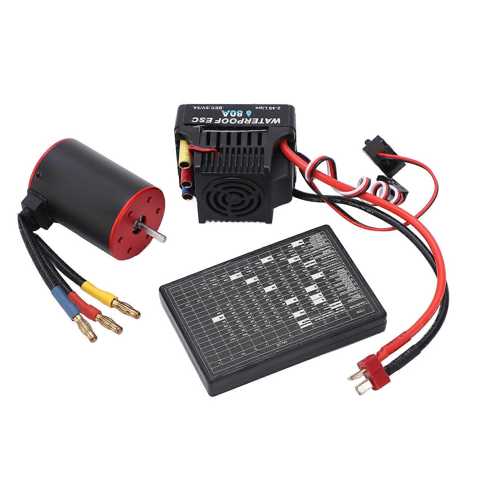 RC Brushless Waterproof Combo 80A ESC 3650 2300KV Motor Kit with Programming Card 4mm Banana Plug for 1/8 1/10 RC Car