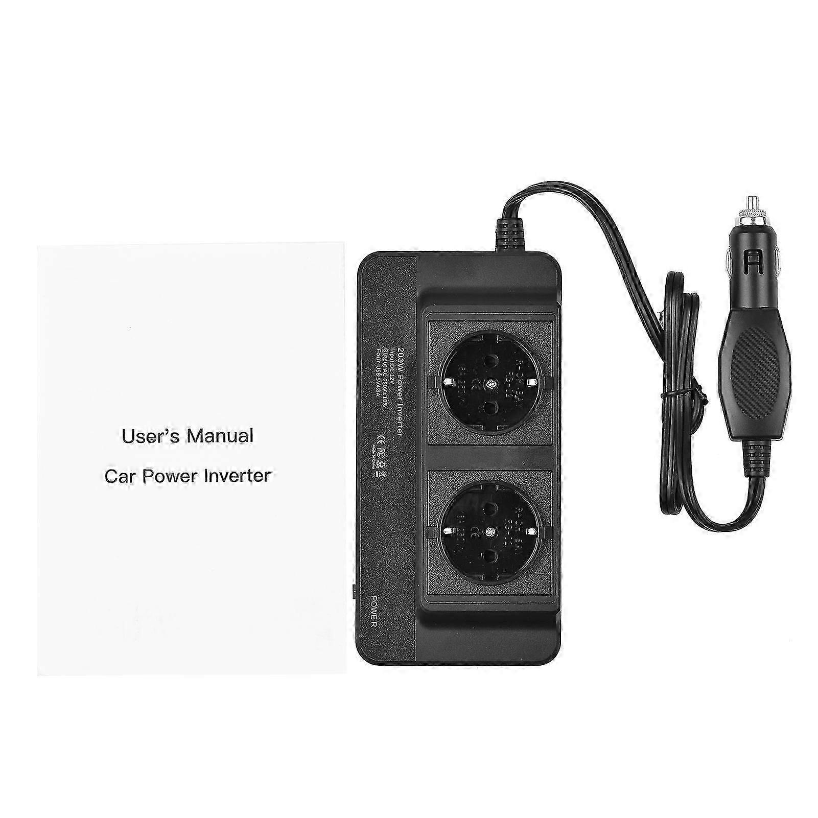 200W Car Power Inverter DC 12V To AC 220V Converter with 2 AC Outlets 4 USB Ports On/ Off Switch