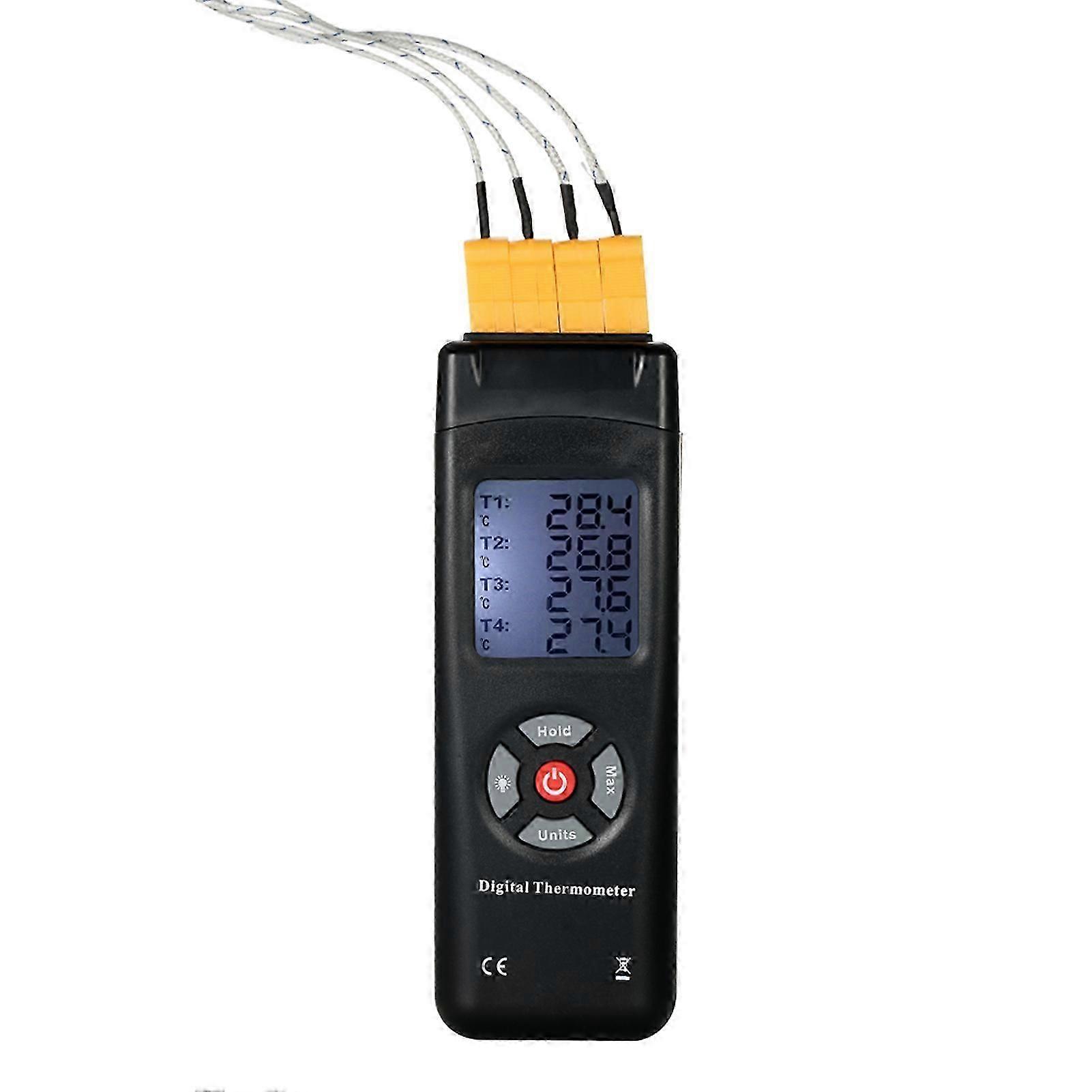 4-Channel K-Type Digital LCD Thermometer Thermocouple Sensor -50~1350C/-58~2462F Data Hold Function