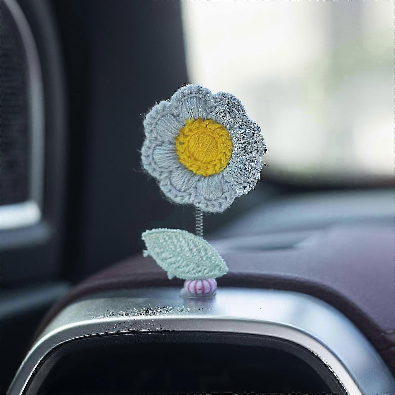 زهرة اكسسوارات السيارة ديكورات لوحة القيادة ، الكروشيه اهتزاز الزهور Bobblehead ديكور السيارة للداخلية مكتب مكتب الحلي هدايا فتاة لطيفة